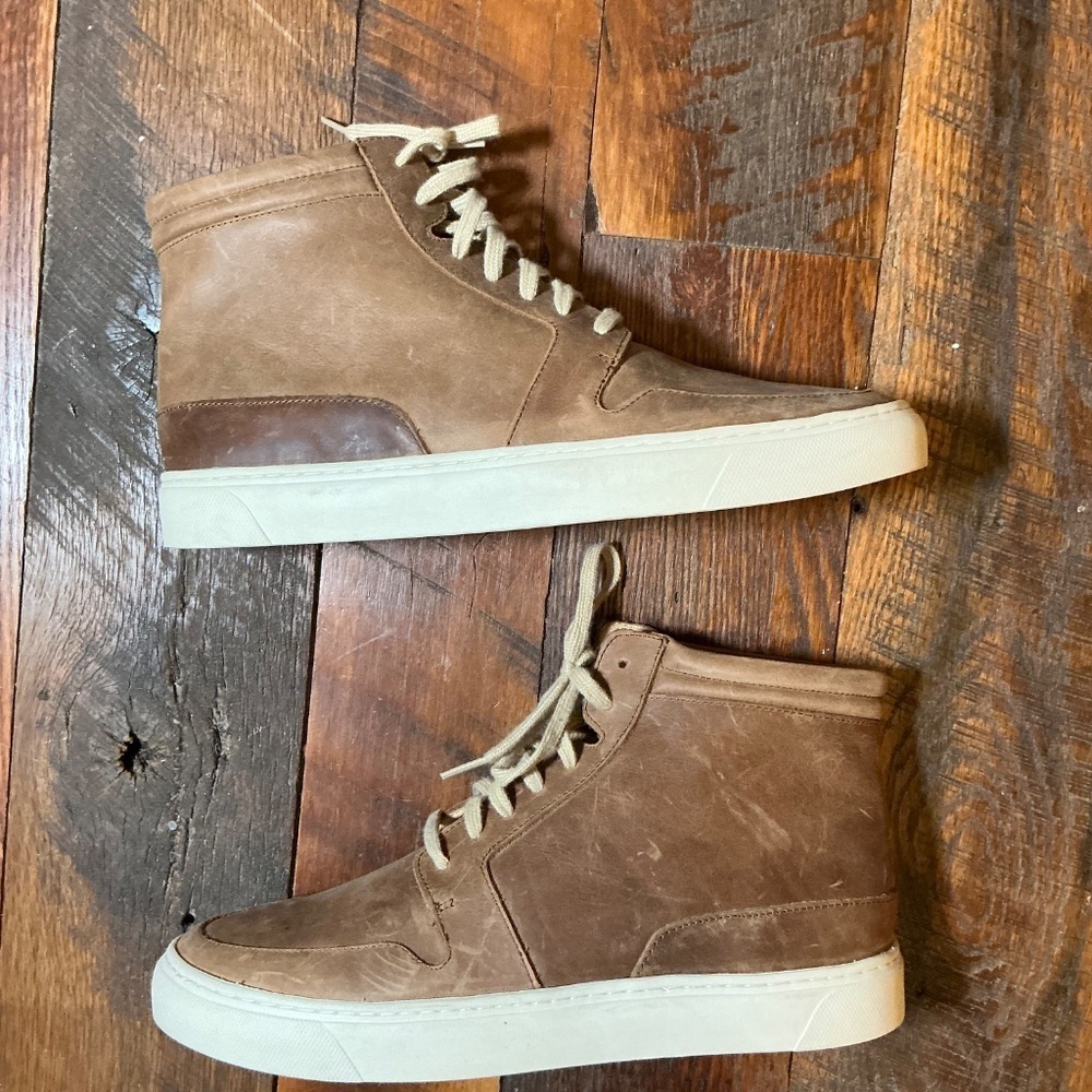 Nisolo Everyday Mid Top Men’s Sneakers Tobacco Brown Leather Size 9.5 - Picture 2 of 12